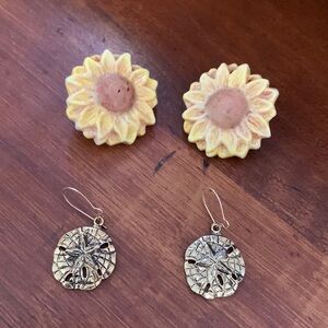 Sunflower and sand dollar vintage earrings